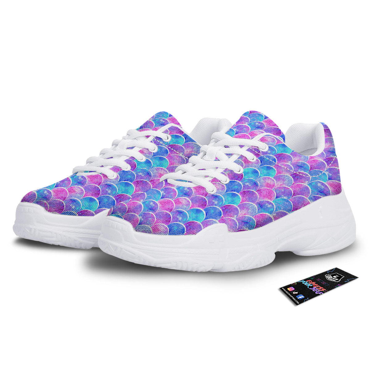 Mermaid Scales Sea Blue Print Pattern White Chunky Shoes-grizzshop