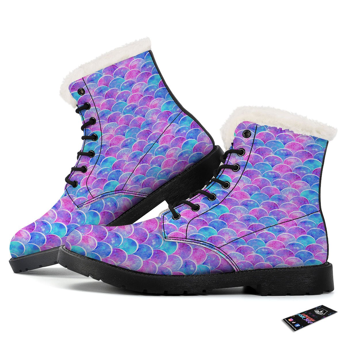 Mermaid Scales Sea Blue Print Pattern Winter Boots-grizzshop