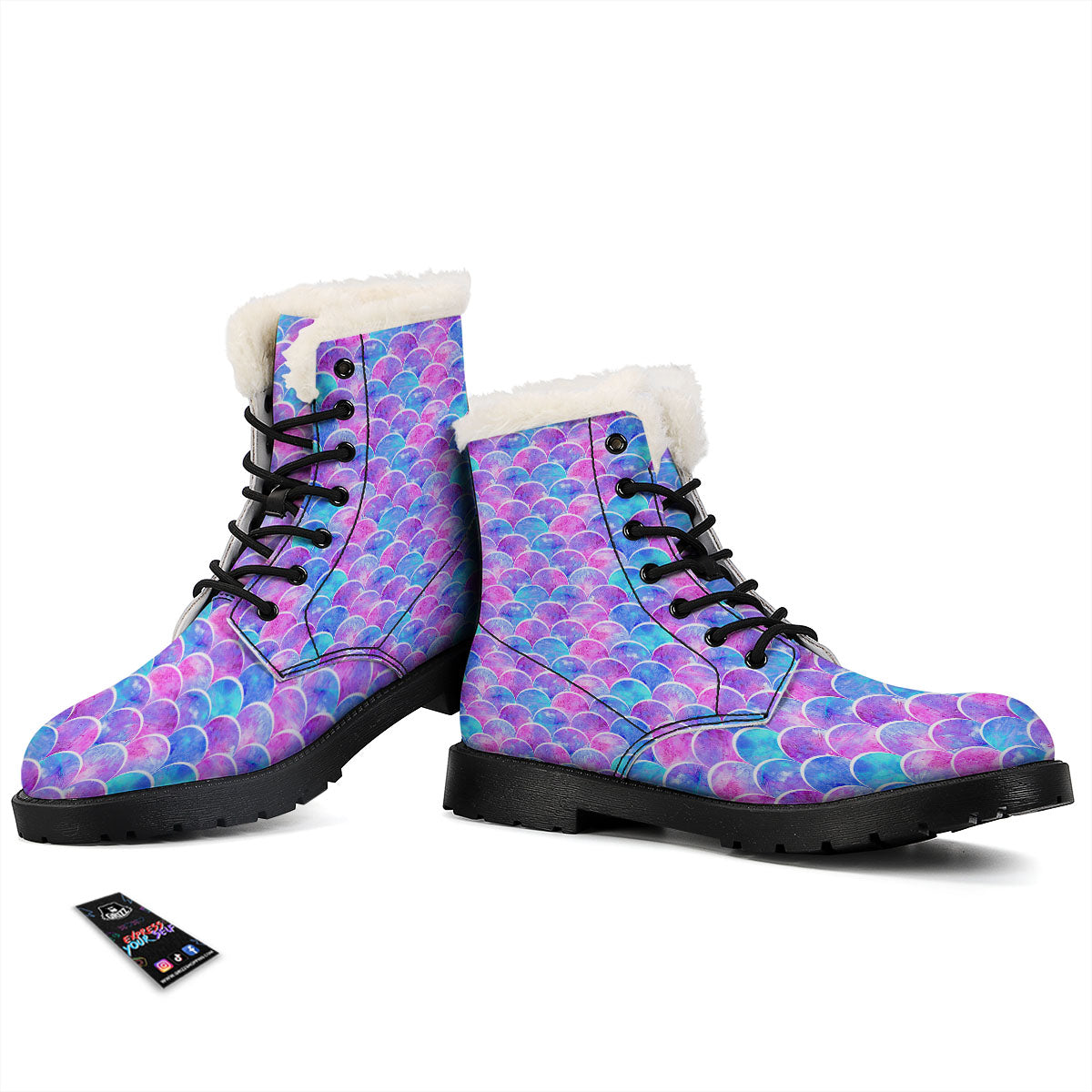 Mermaid Scales Sea Blue Print Pattern Winter Boots-grizzshop