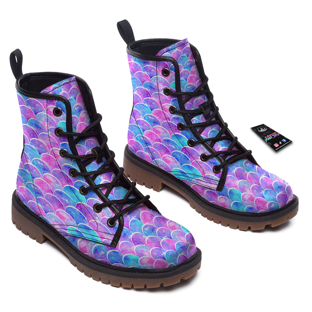 Mermaid Scales Sea Blue Print Pattern Work Boots-grizzshop