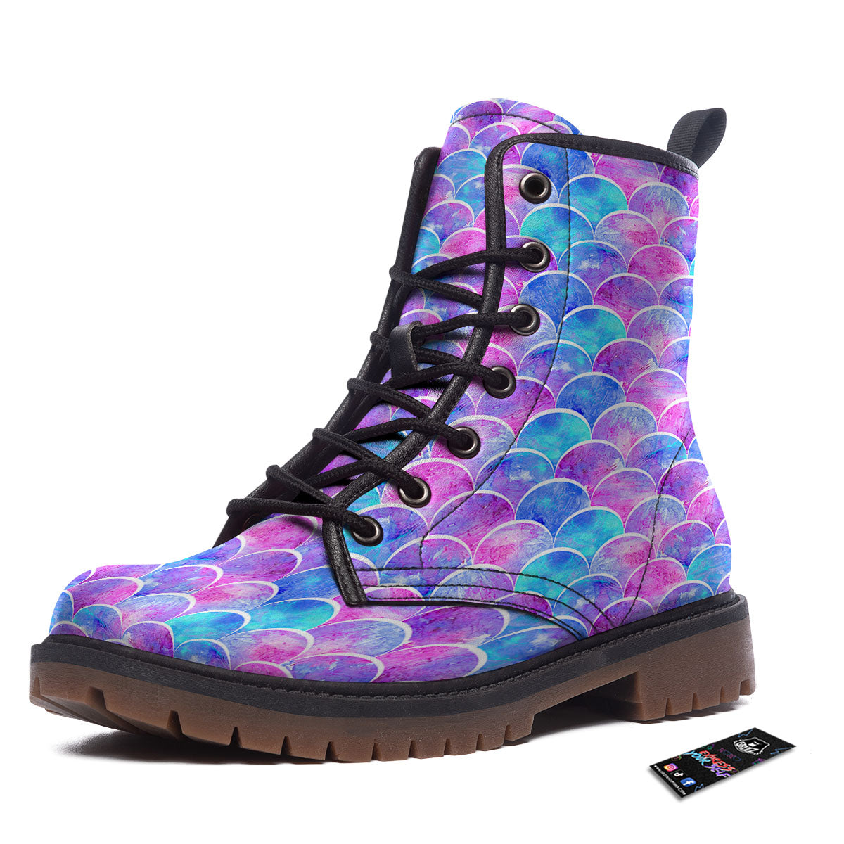 Mermaid Scales Sea Blue Print Pattern Work Boots-grizzshop