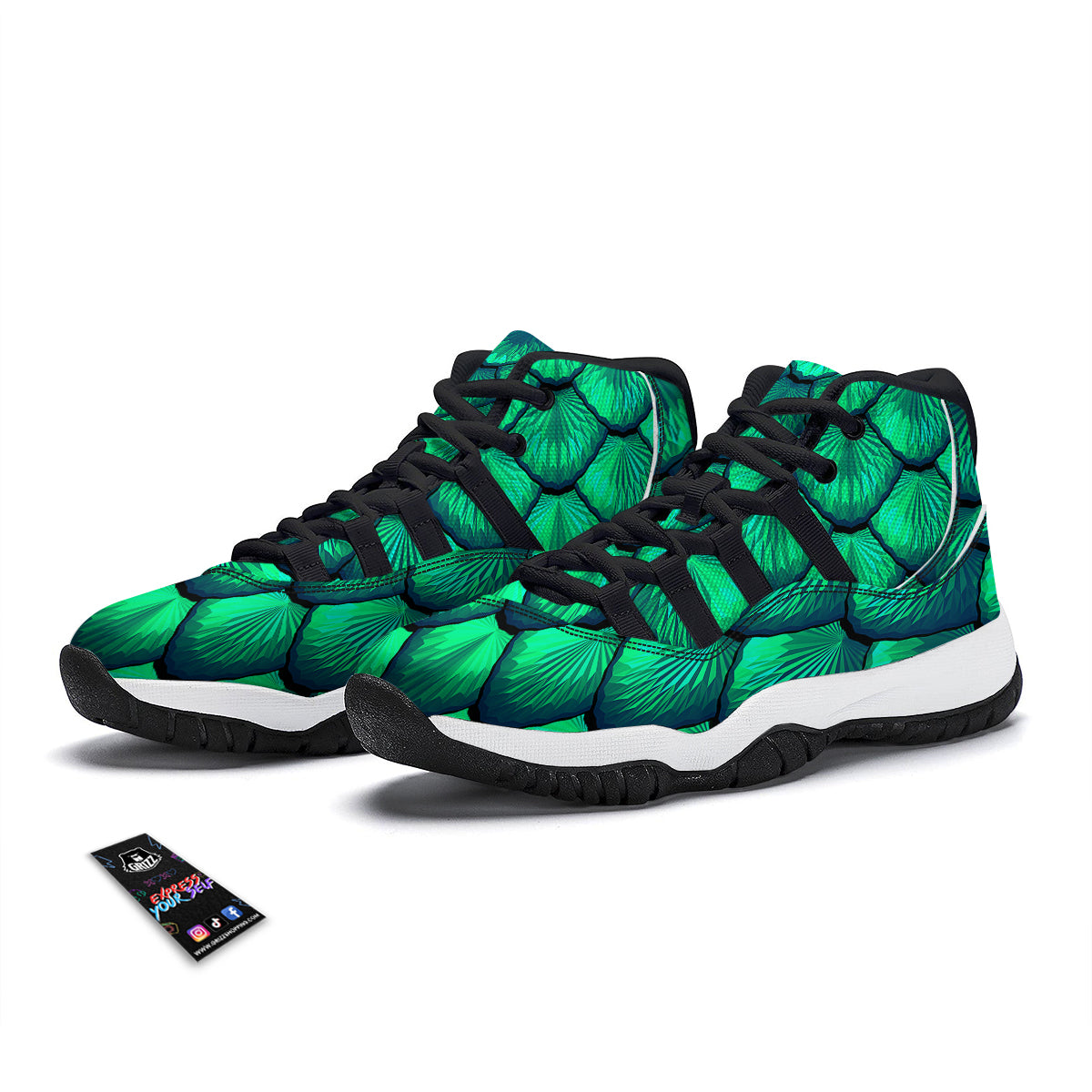 Mermaid Scales Teal Green Black Bball Shoes-grizzshop