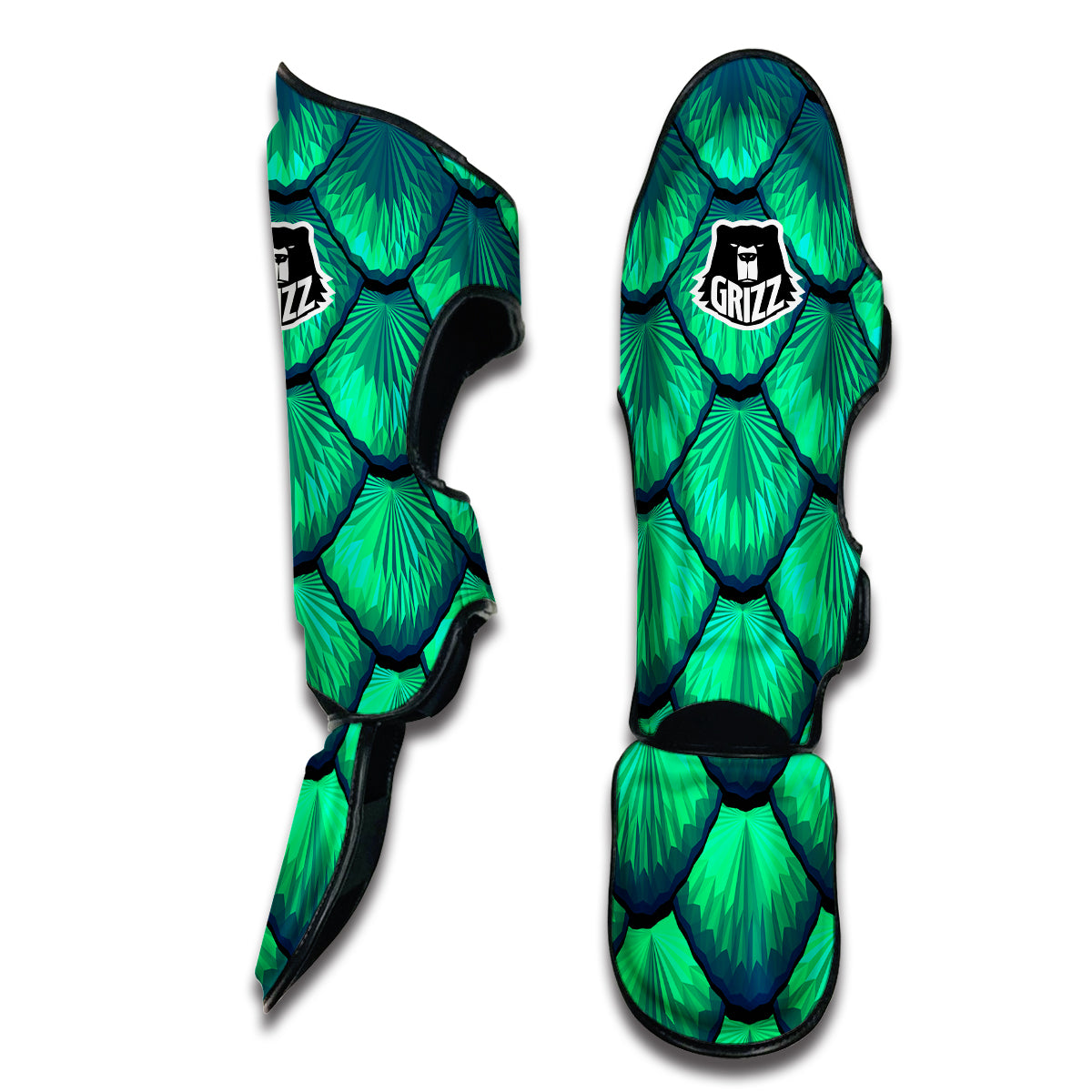 Mermaid Scales Teal Green Muay Thai Shin Guards-grizzshop