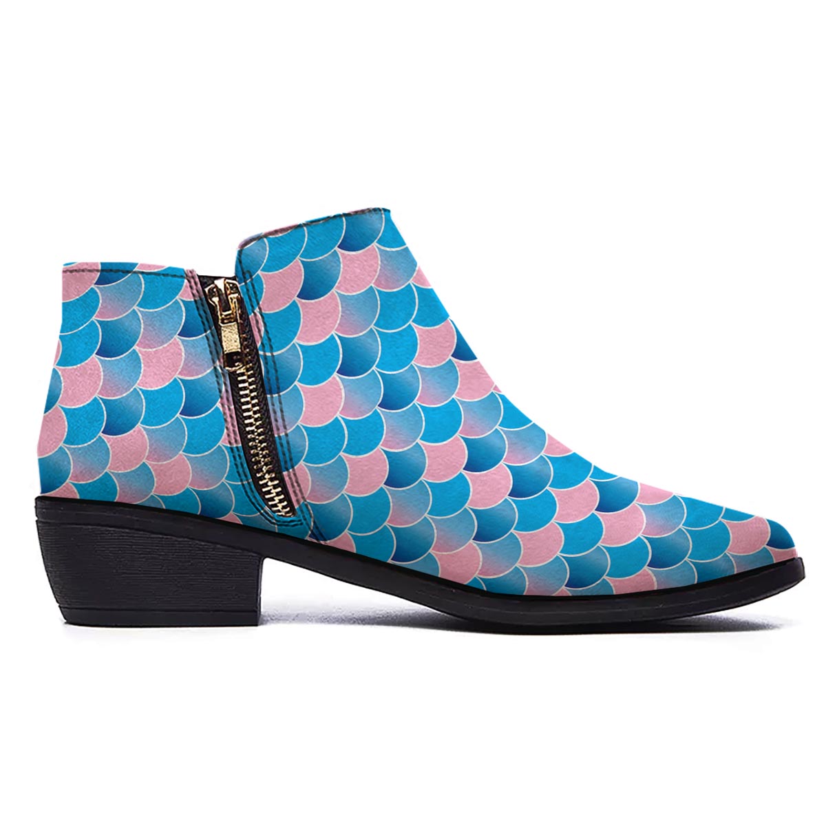 Mermaid Scales Teal Pink Print Pattern Ankle Boots-grizzshop