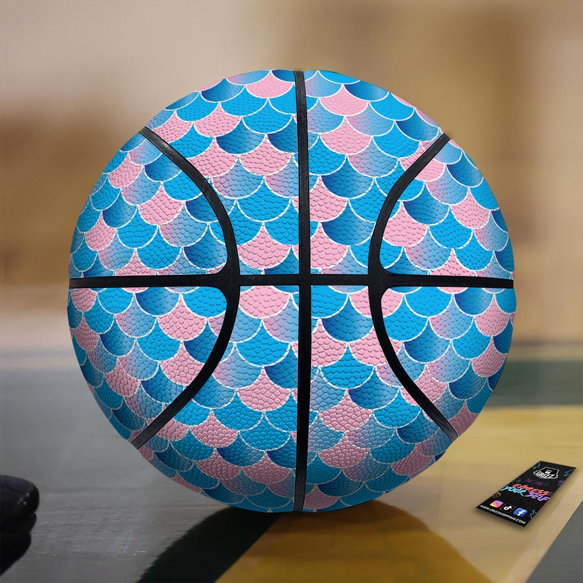 Mermaid Scales Teal Pink Print Pattern Basketball