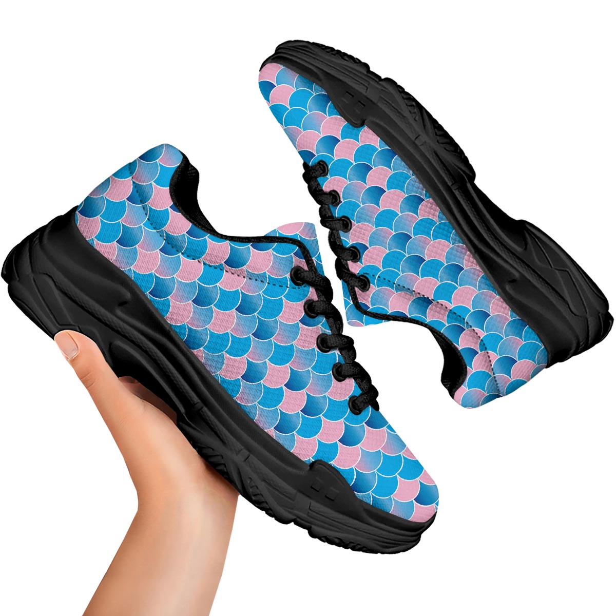 Mermaid Scales Teal Pink Print Pattern Black Chunky Shoes-grizzshop
