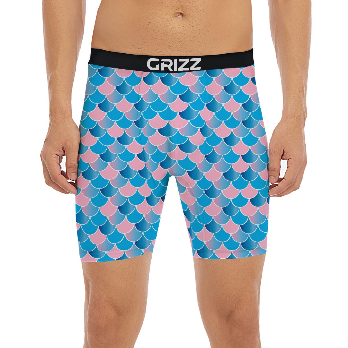 Mermaid Scales Teal Pink Print Pattern Boxer Briefs-grizzshop