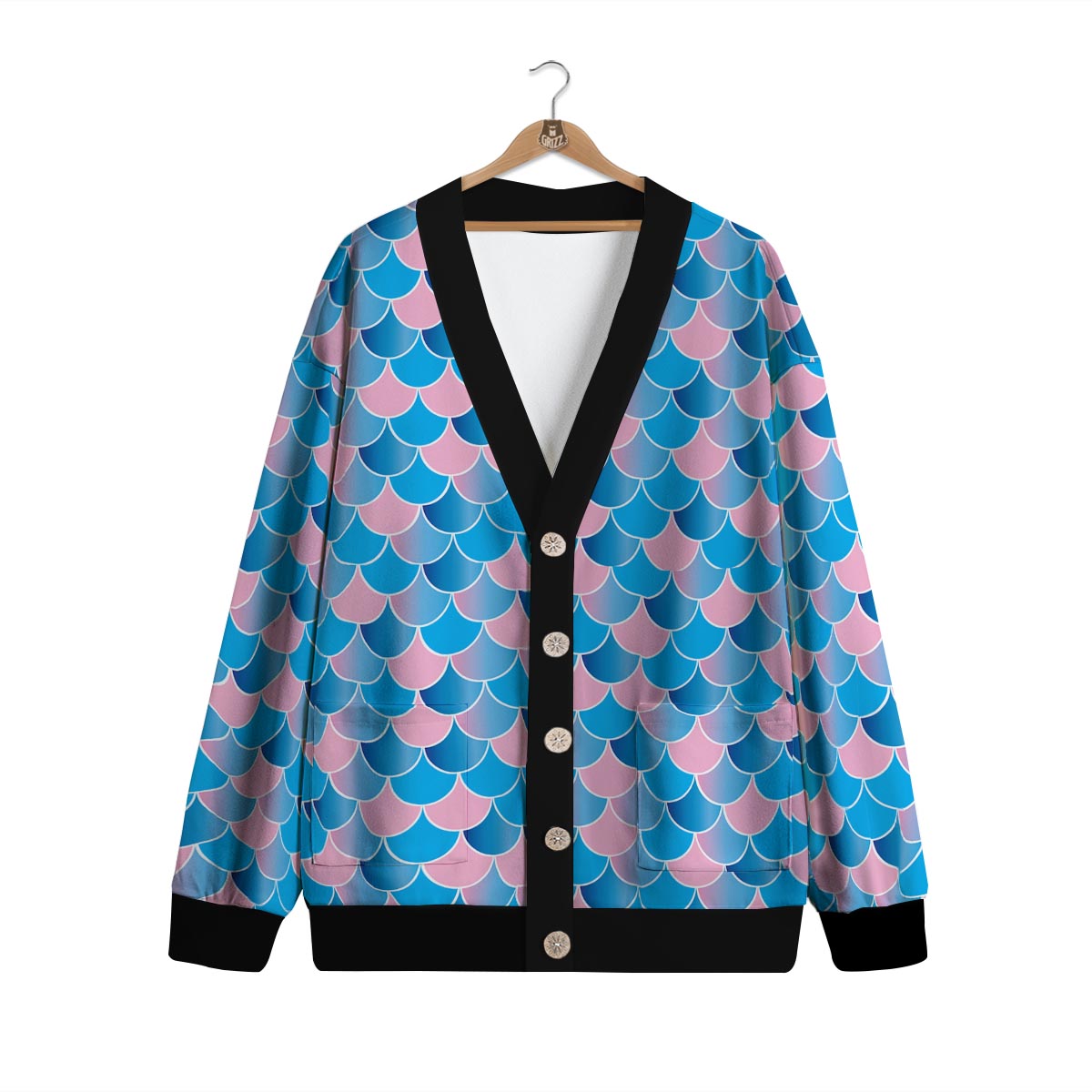 Mermaid Scales Teal Pink Print Pattern Cardigan-grizzshop