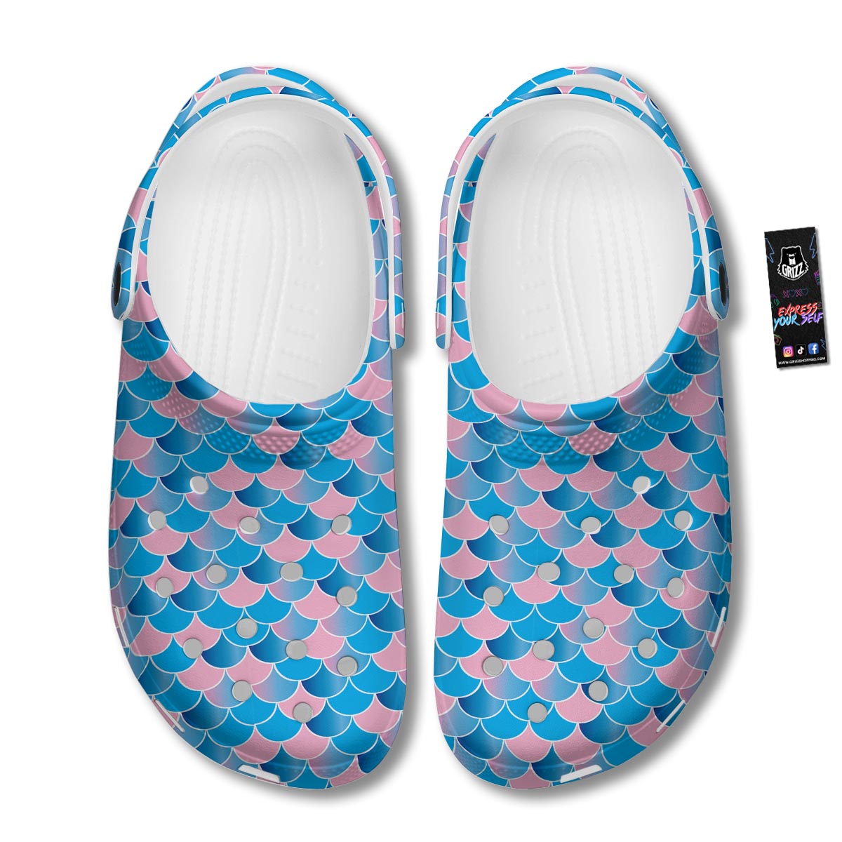 Mermaid Scales Teal Pink Print Pattern Clog-grizzshop