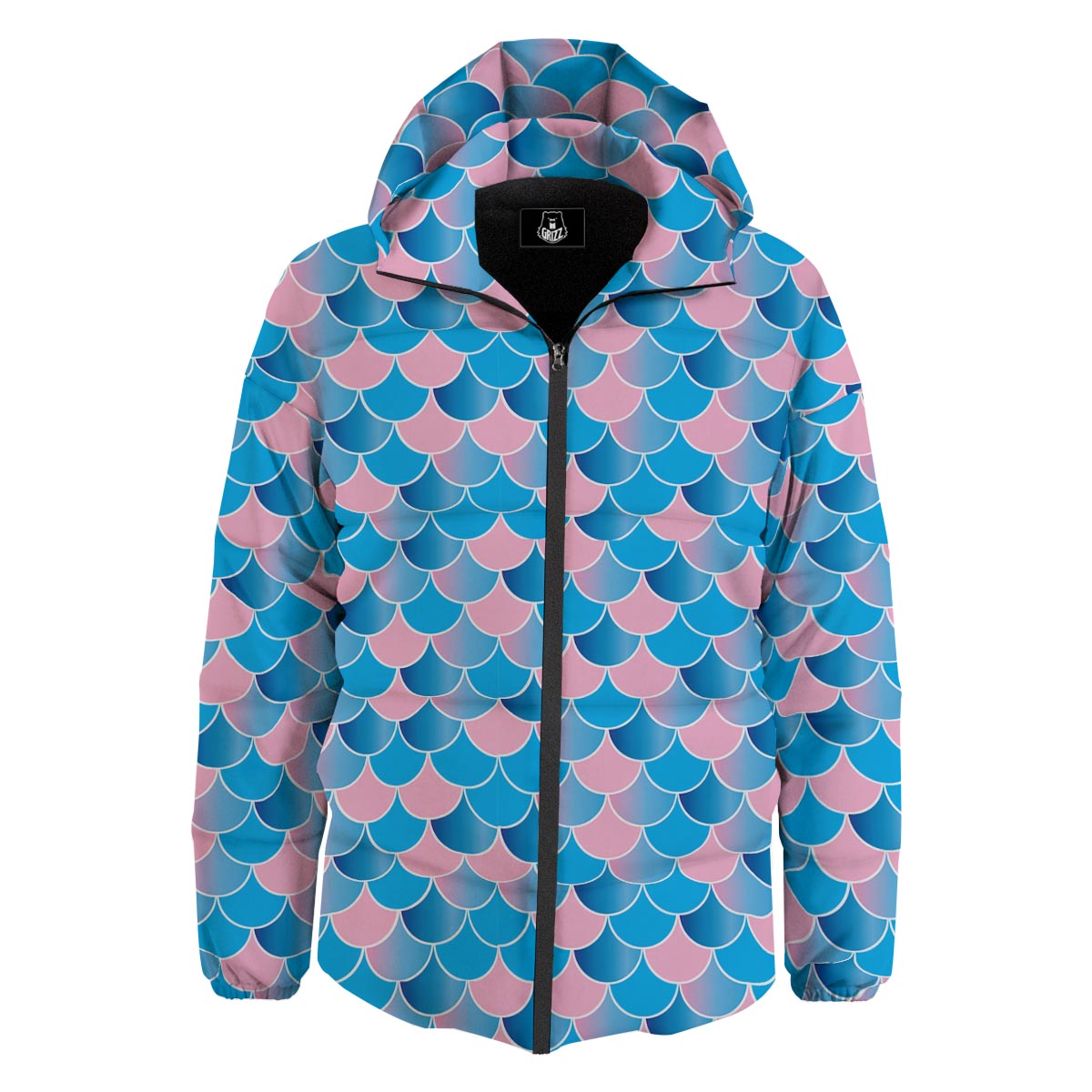 Mermaid Scales Teal Pink Print Pattern Down Jacket-grizzshop