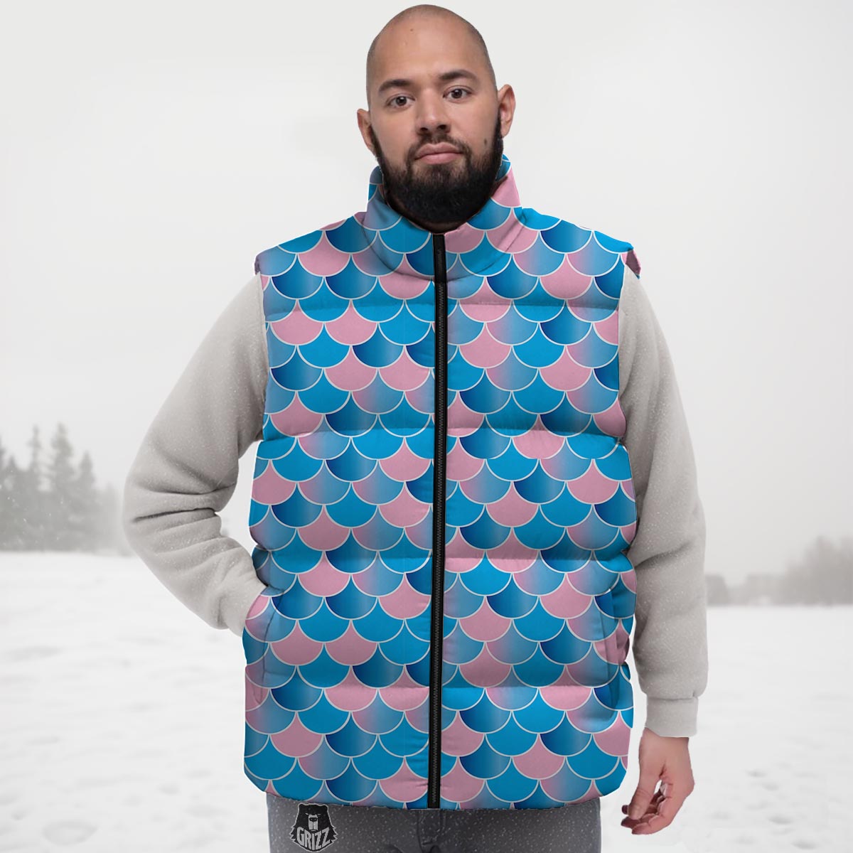 Mermaid Scales Teal Pink Print Pattern Down Vest