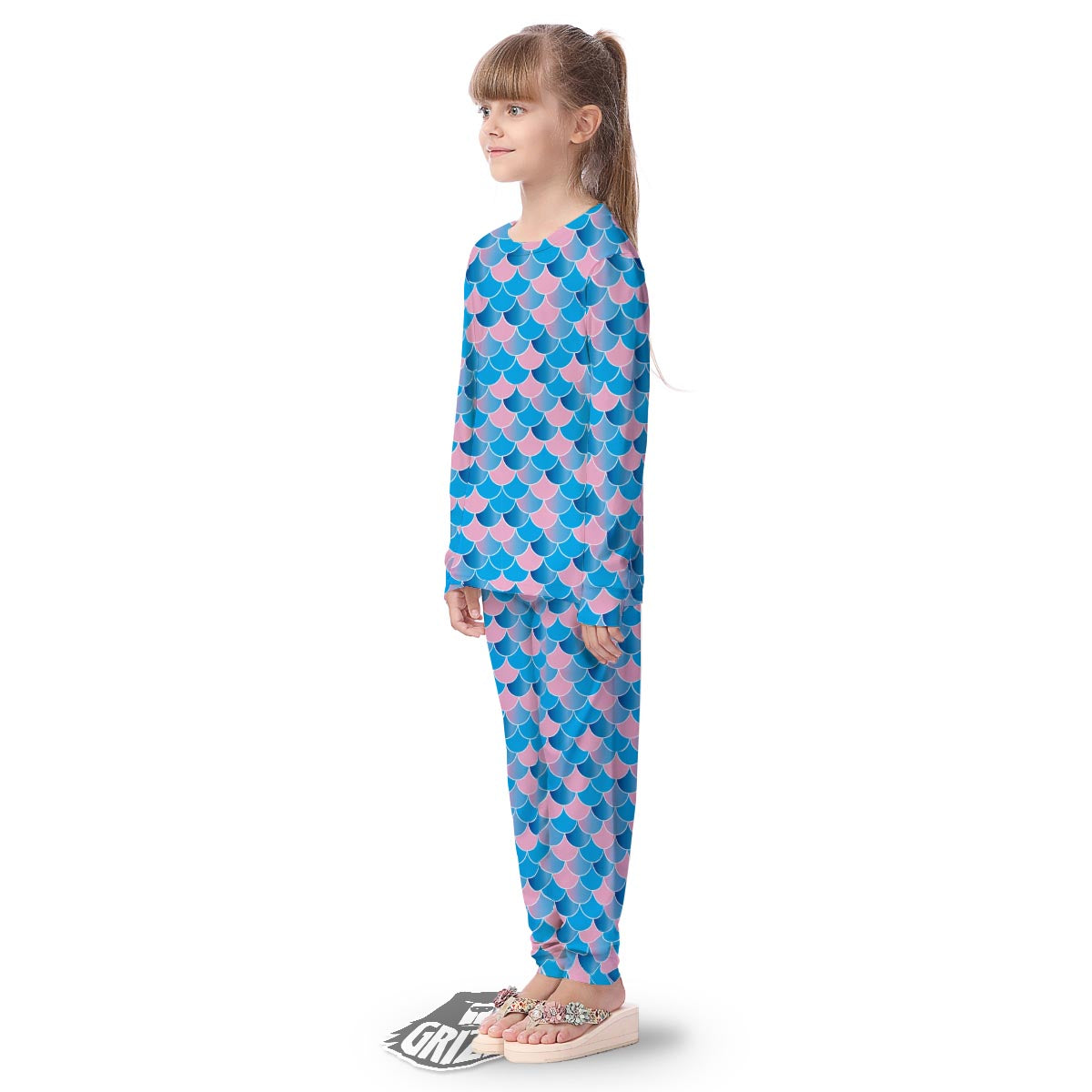 Mermaid Scales Teal Pink Print Pattern Kid's Pajamas-grizzshop
