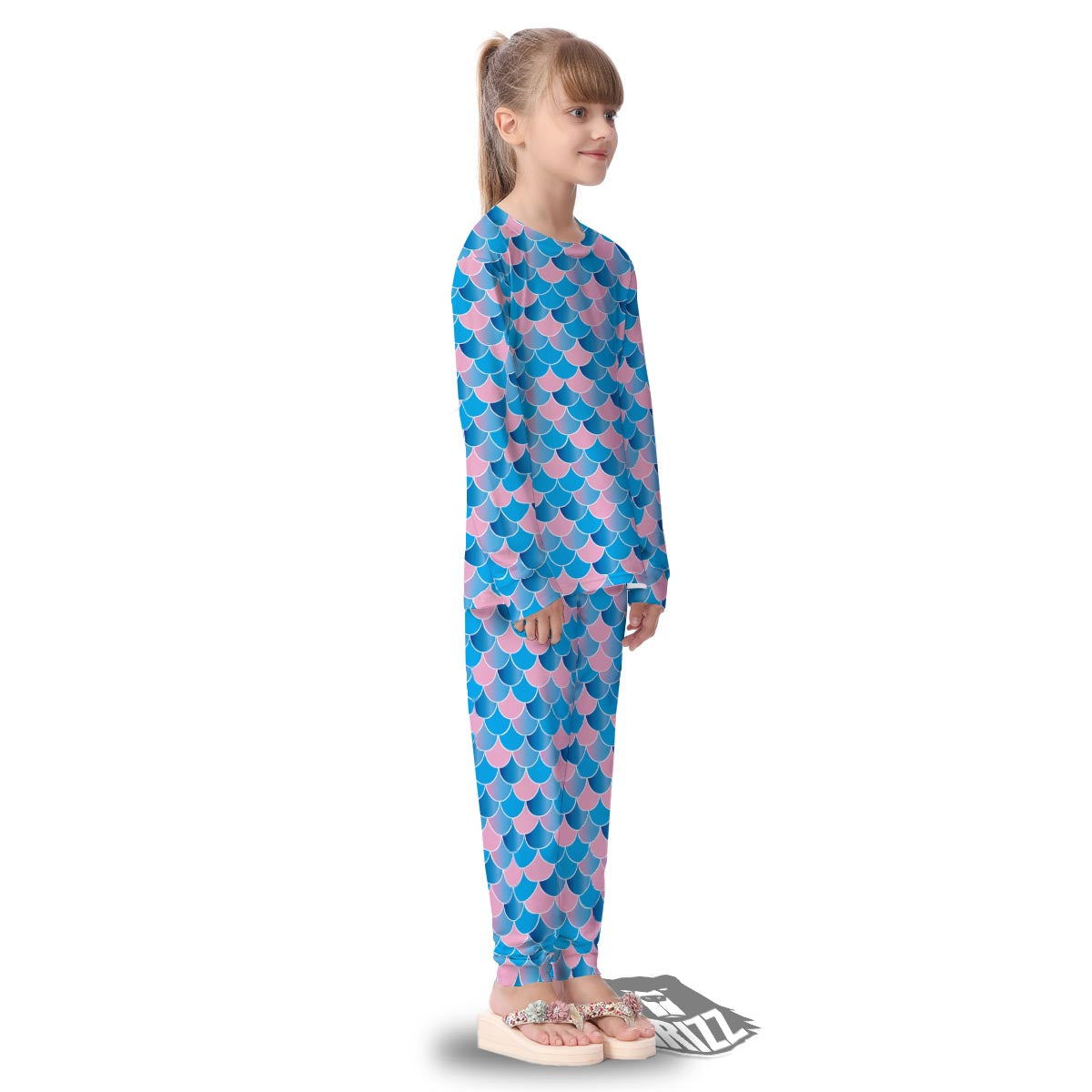Mermaid Scales Teal Pink Print Pattern Kid's Pajamas-grizzshop