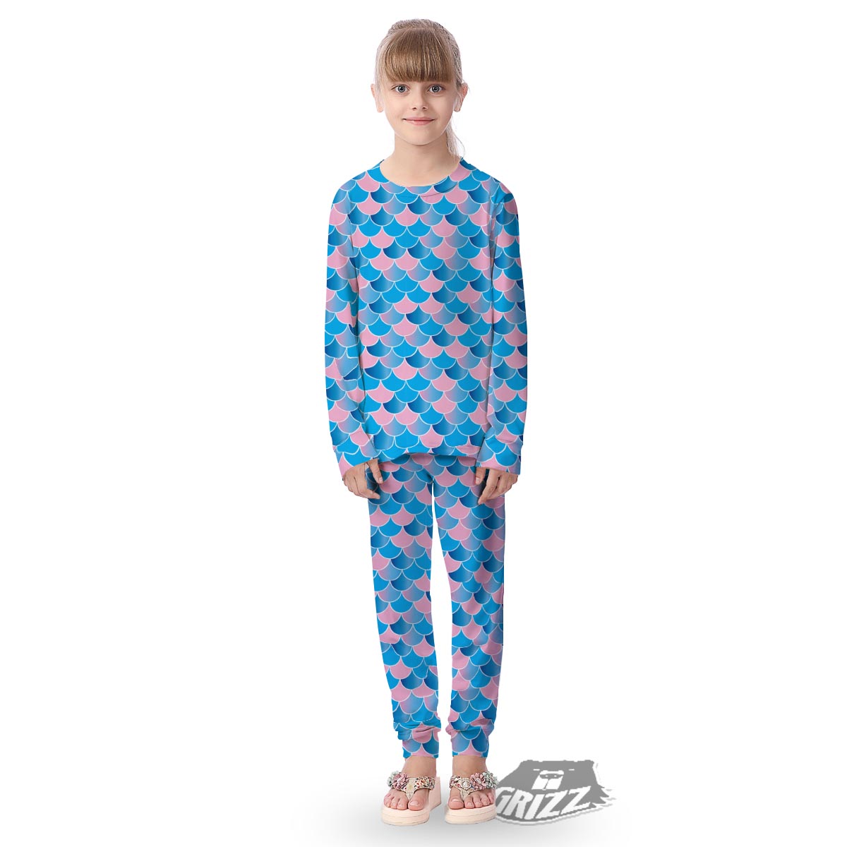 Mermaid Scales Teal Pink Print Pattern Kid's Pajamas-grizzshop