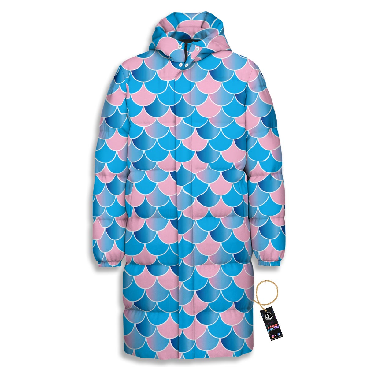 Mermaid Scales Teal Pink Print Pattern Long Down Jacket-grizzshop
