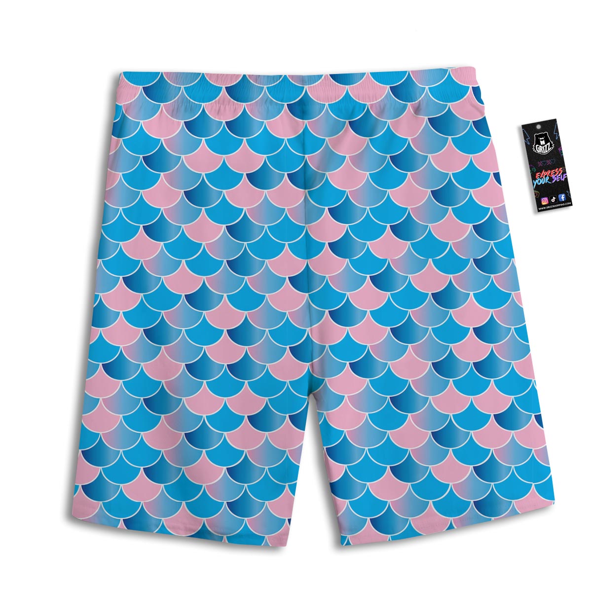 Mermaid Scales Teal Pink Print Pattern Men's Athletic Shorts