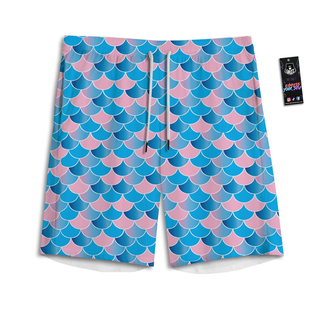 Mermaid Scales Teal Pink Print Pattern Men's Athletic Shorts