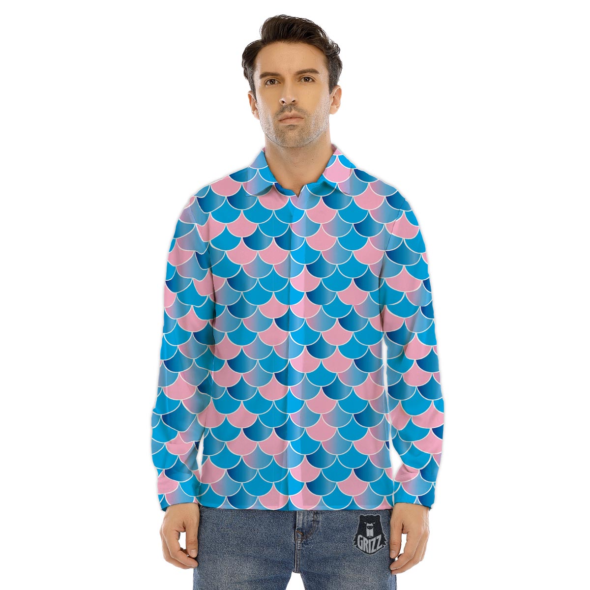 Mermaid Scales Teal Pink Print Pattern Men's Dress Shirts-grizzshop