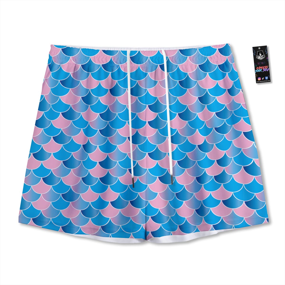 Mermaid Scales Teal Pink Print Pattern Mesh Shorts
