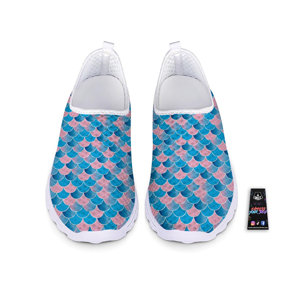 Mermaid Scales Teal Pink Print Pattern Nurse Shoes-grizzshop