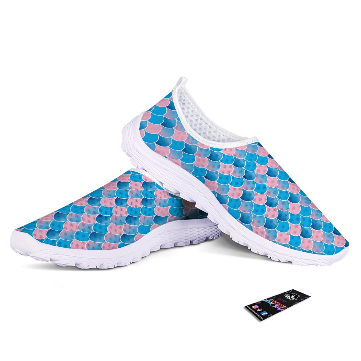 Mermaid Scales Teal Pink Print Pattern Nurse Shoes-grizzshop