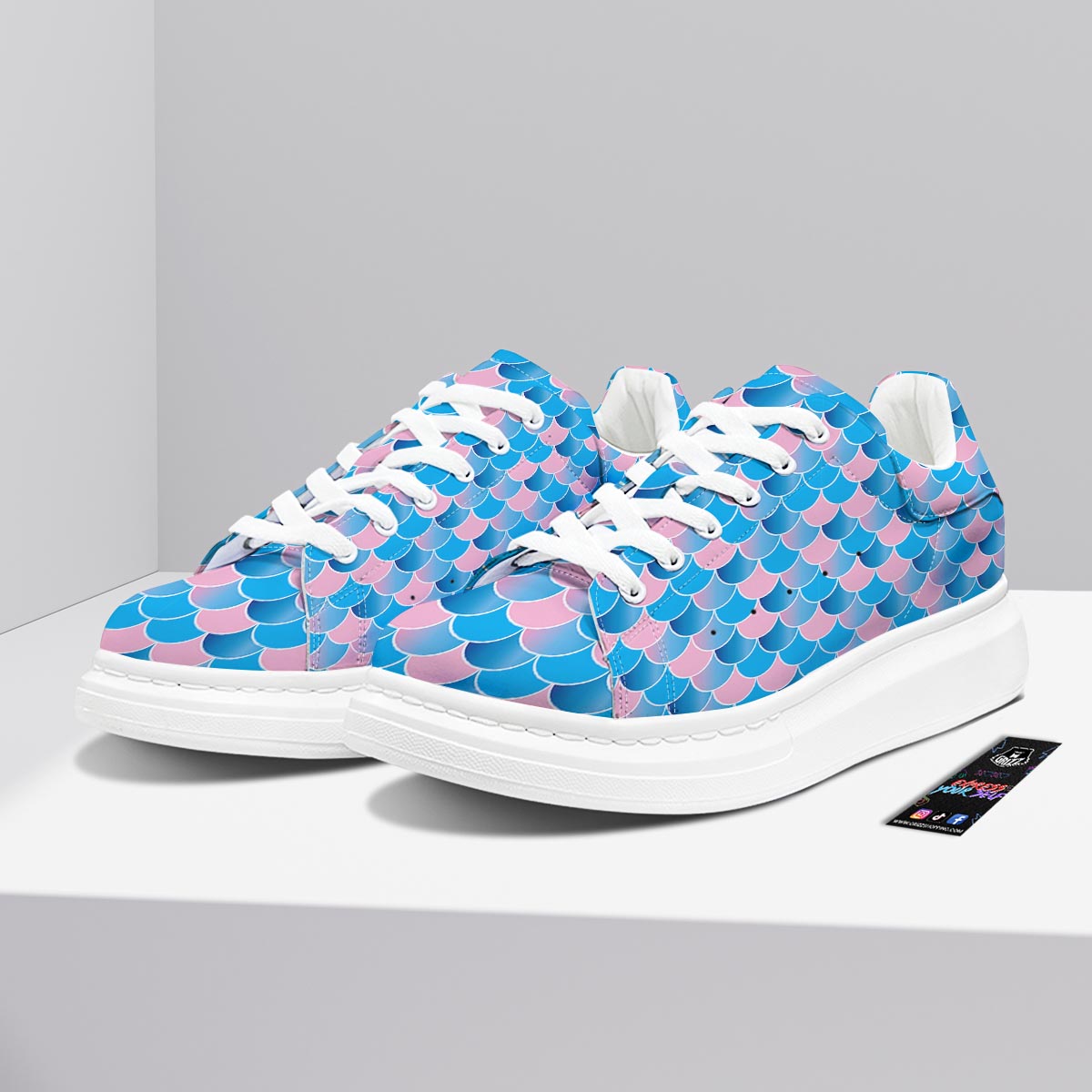 Mermaid Scales Teal Pink Print Pattern Platform Shoes-grizzshop