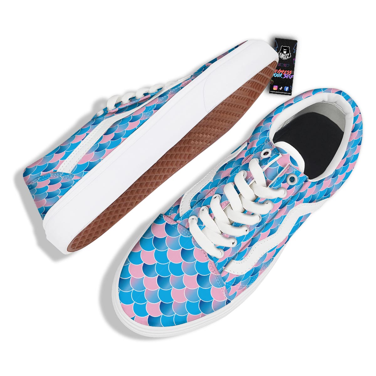 Mermaid Scales Teal Pink Print Pattern Skate Shoes-grizzshop