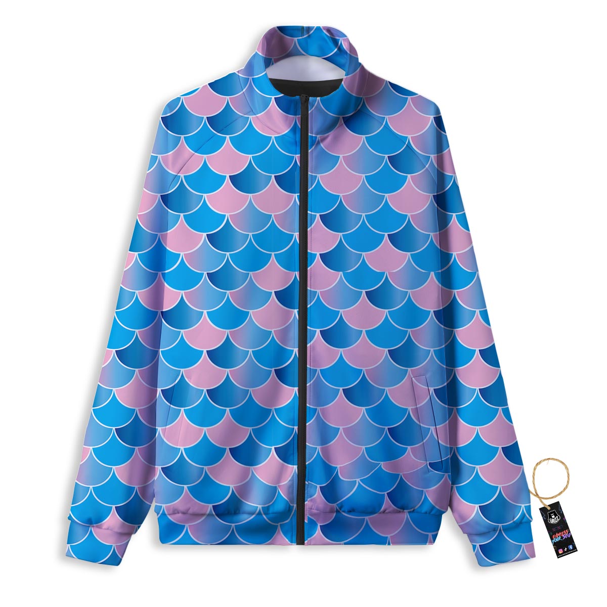 Mermaid Scales Teal Pink Print Pattern Track Jacket-grizzshop