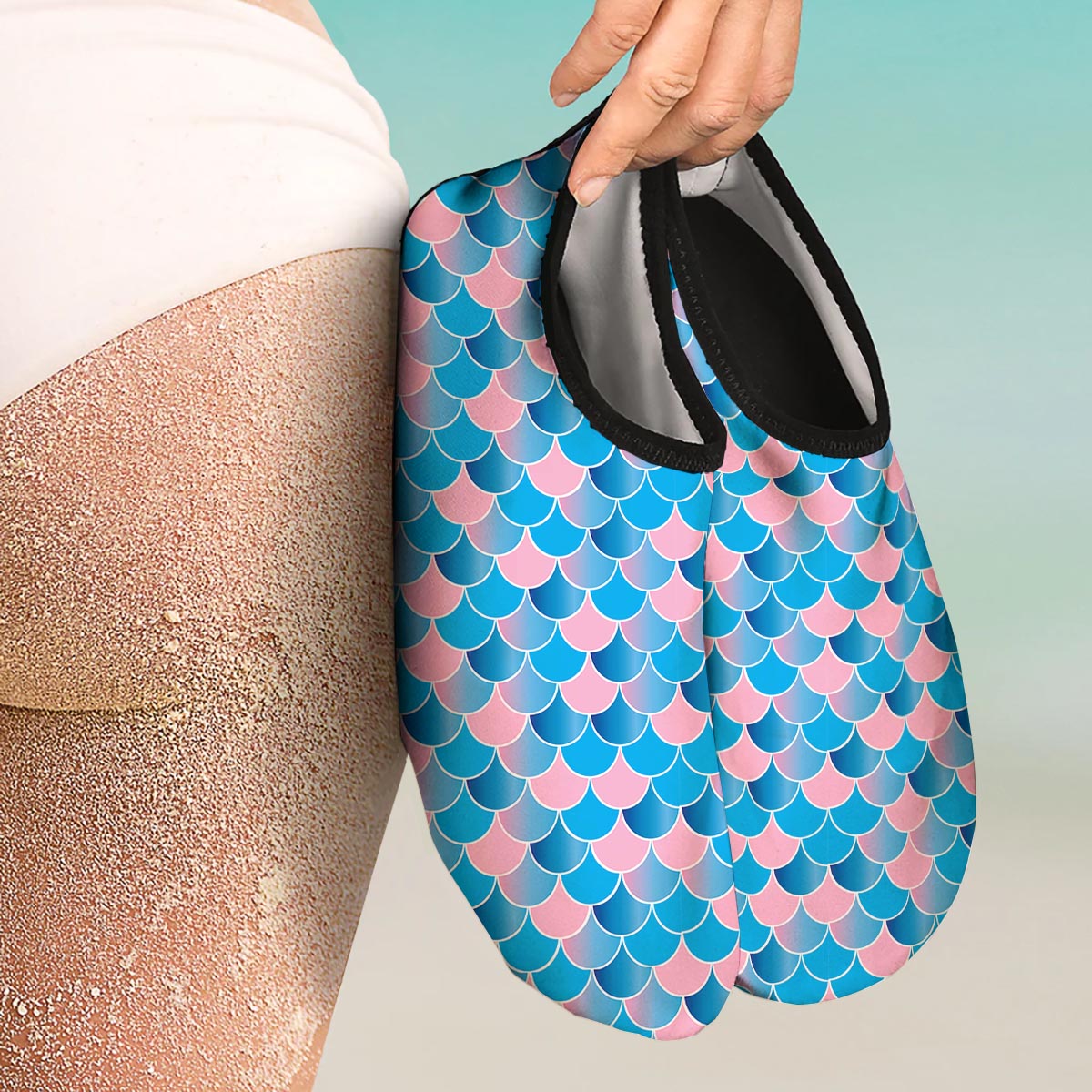 Mermaid Scales Teal Pink Print Pattern Water Shoes-grizzshop