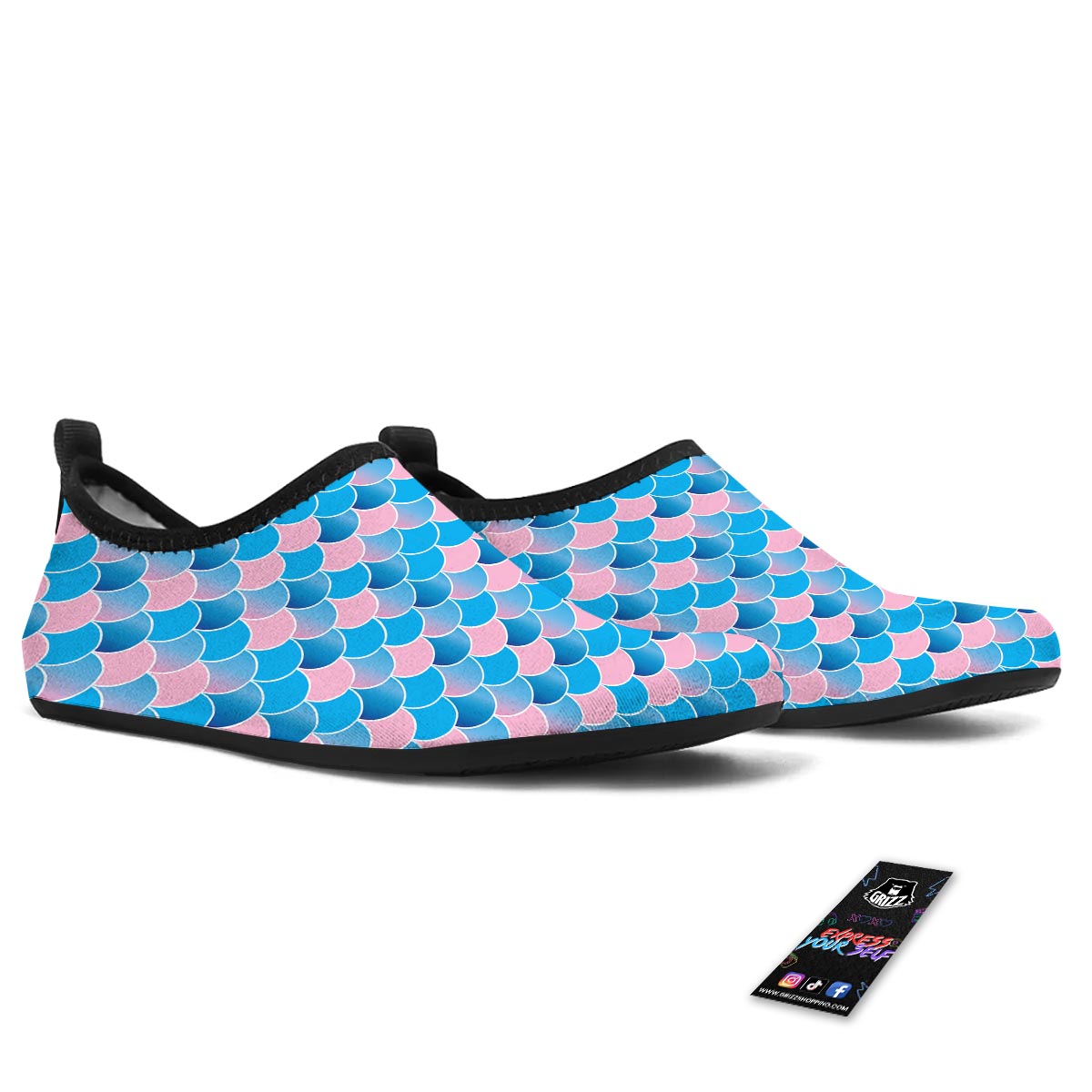 Mermaid Scales Teal Pink Print Pattern Water Shoes-grizzshop