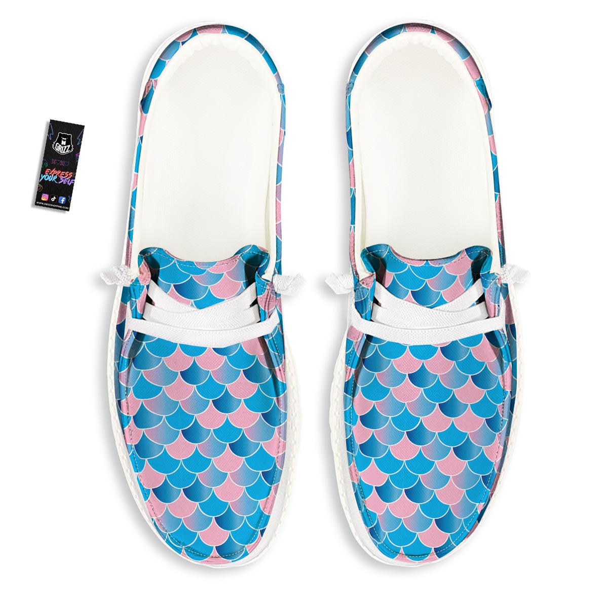 Mermaid Scales Teal Pink Print Pattern White Loafers-grizzshop