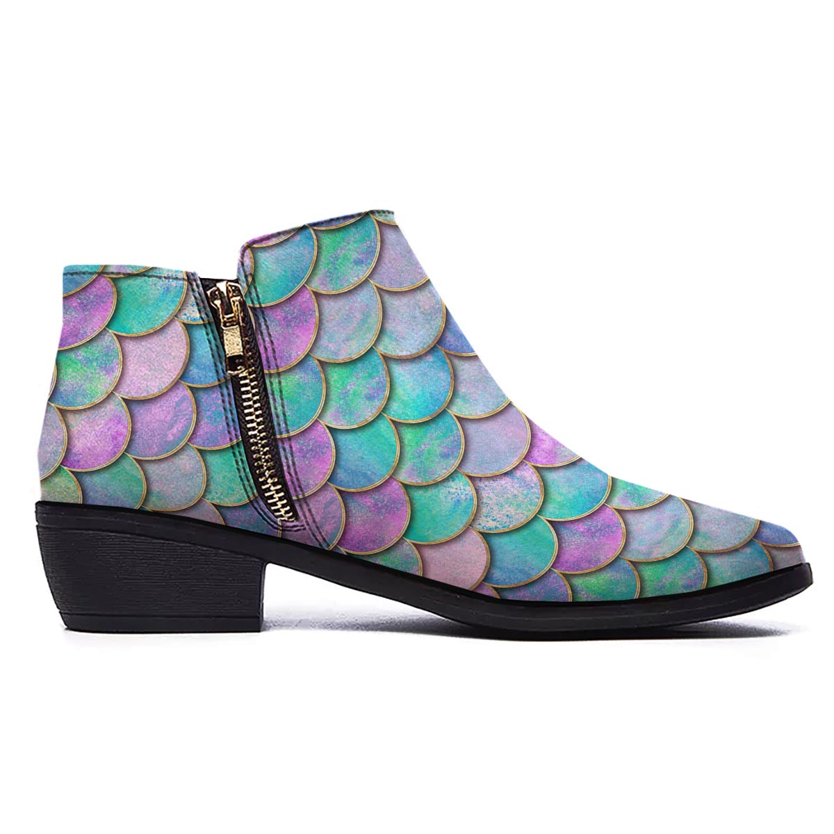 Mermaid Scales Teal Purple Print Pattern Ankle Boots-grizzshop