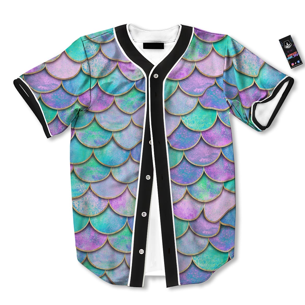 Mermaid Scales Teal Purple Print Pattern Baseball Jersey-grizzshop