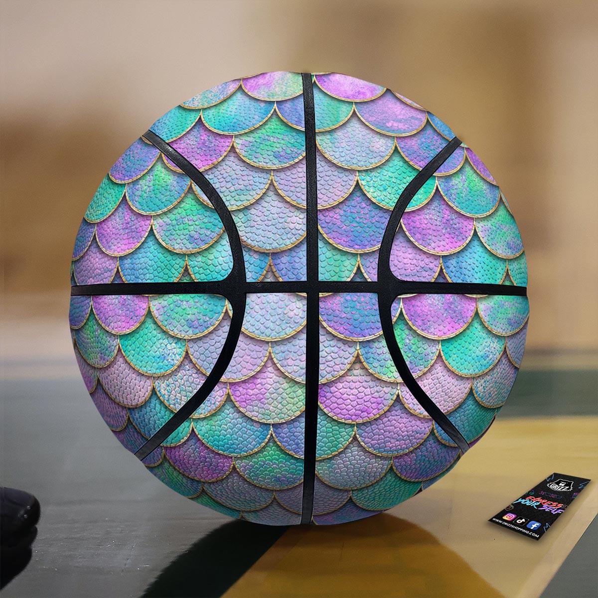 Mermaid Scales Teal Purple Print Pattern Basketball