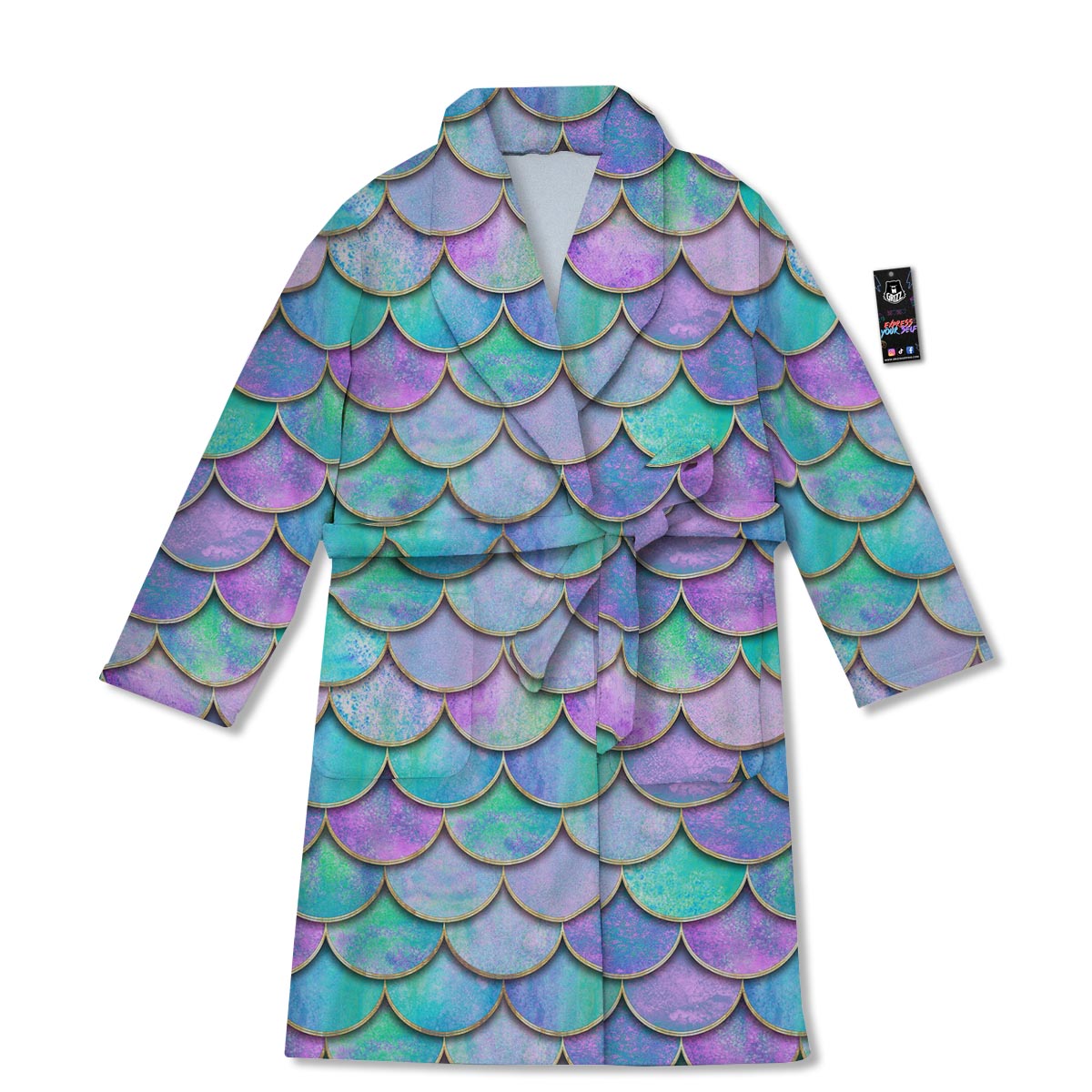 Mermaid Scales Teal Purple Print Pattern Bathrobe-grizzshop