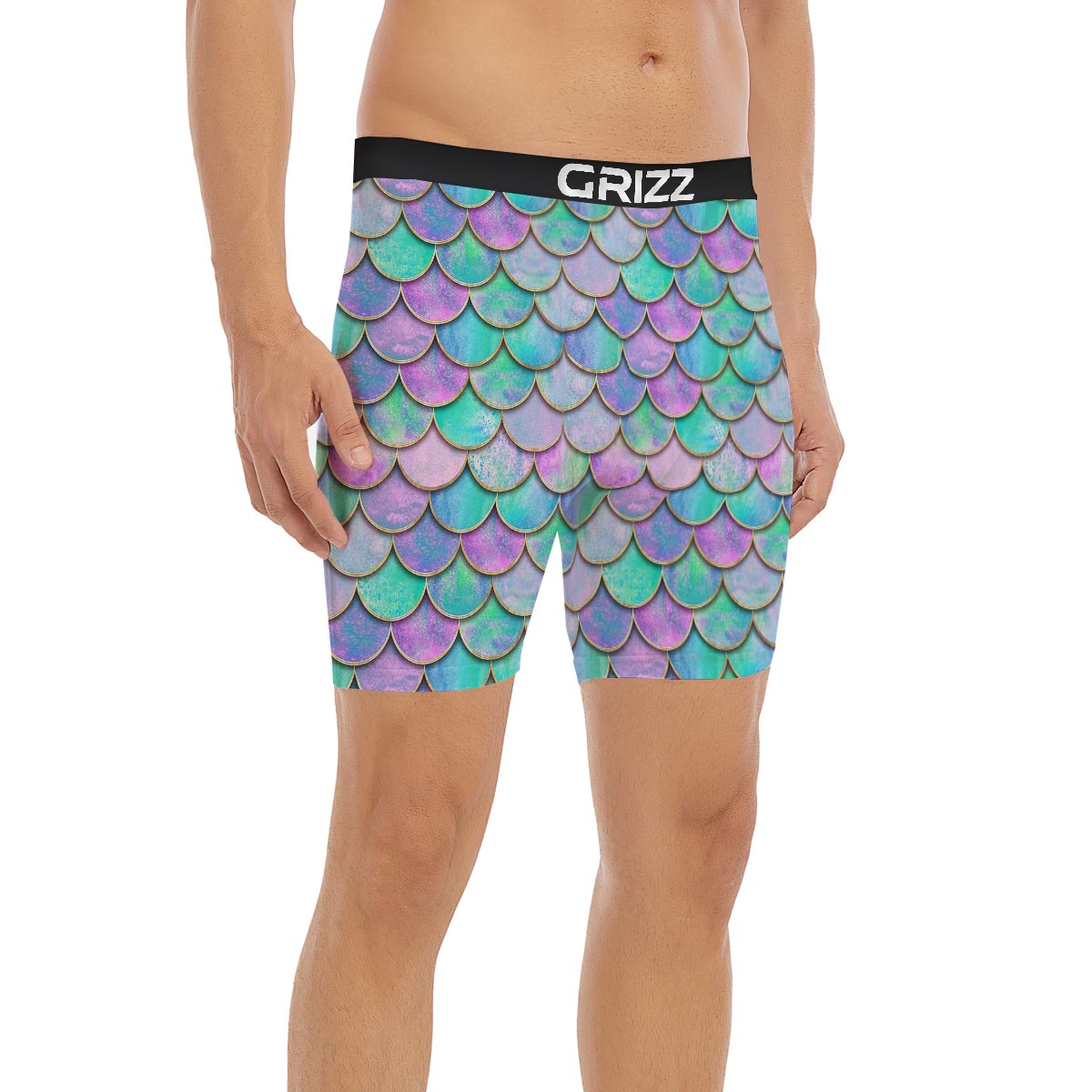 Mermaid Scales Teal Purple Print Pattern Boxer Briefs-grizzshop