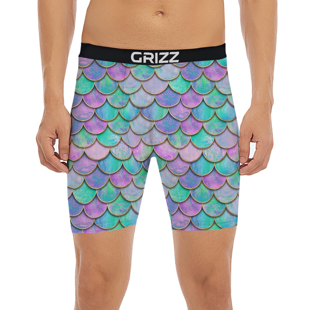 Mermaid Scales Teal Purple Print Pattern Boxer Briefs-grizzshop