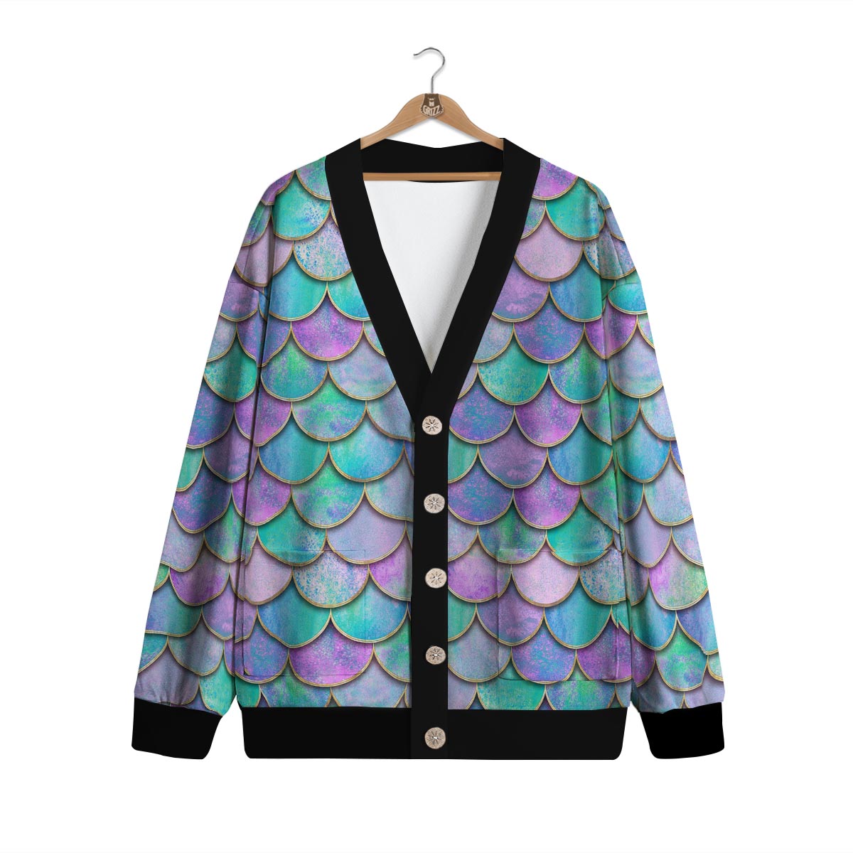 Mermaid Scales Teal Purple Print Pattern Cardigan-grizzshop