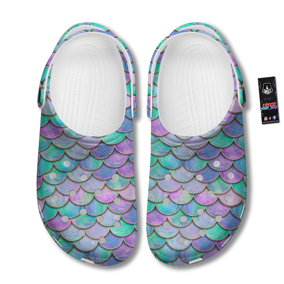 Mermaid Scales Teal Purple Print Pattern Clog-grizzshop