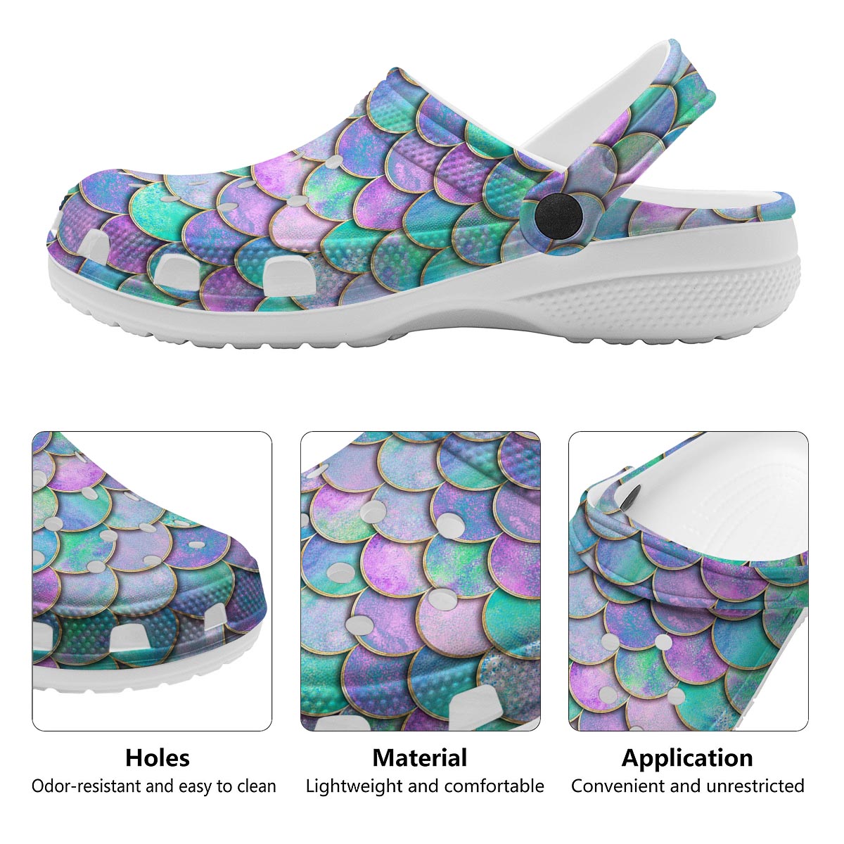 Mermaid Scales Teal Purple Print Pattern Clog-grizzshop