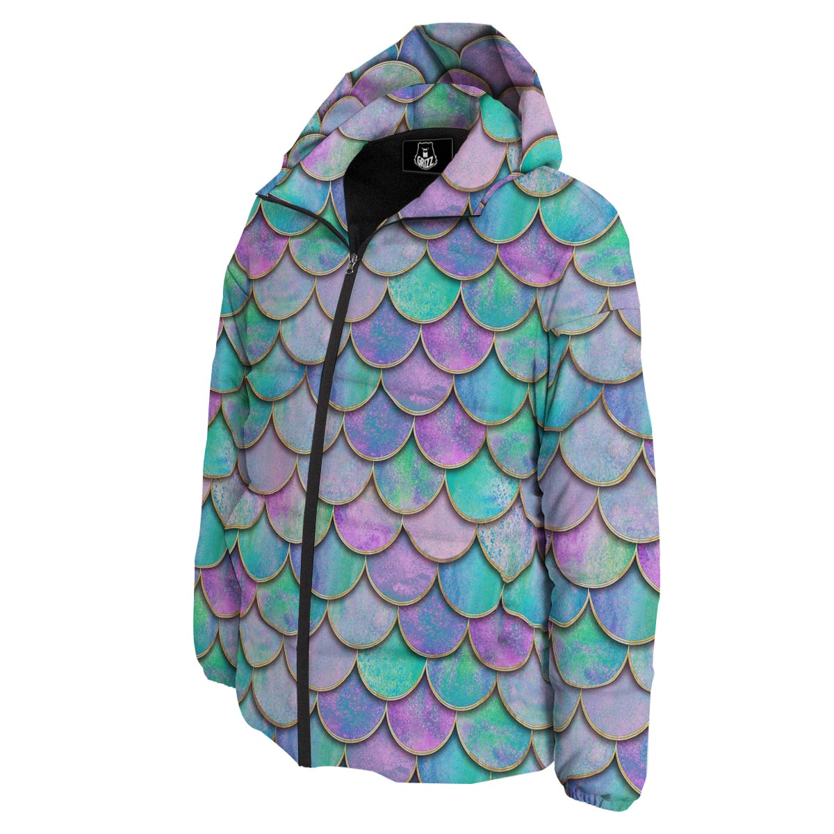 Mermaid Scales Teal Purple Print Pattern Down Jacket-grizzshop