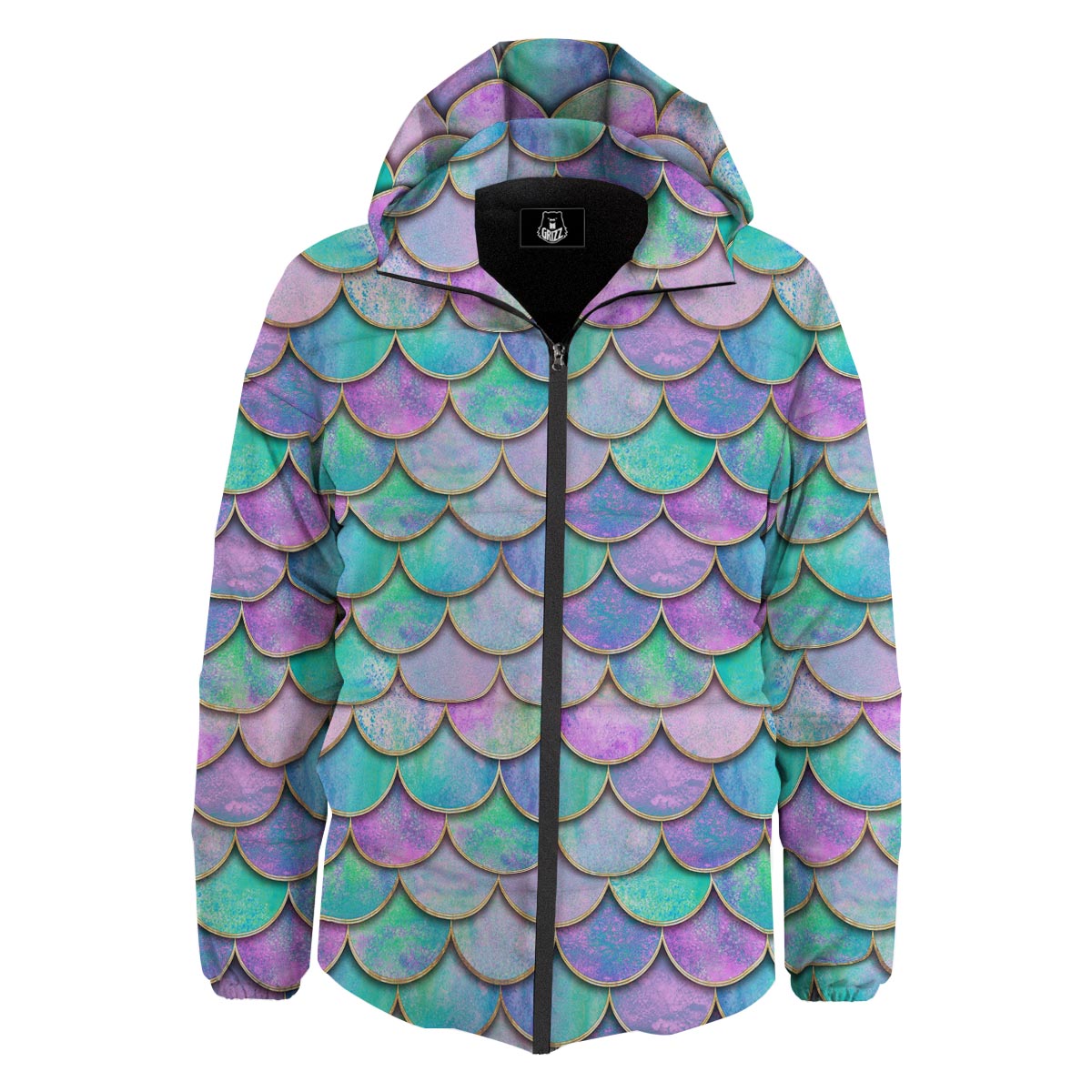 Mermaid Scales Teal Purple Print Pattern Down Jacket-grizzshop