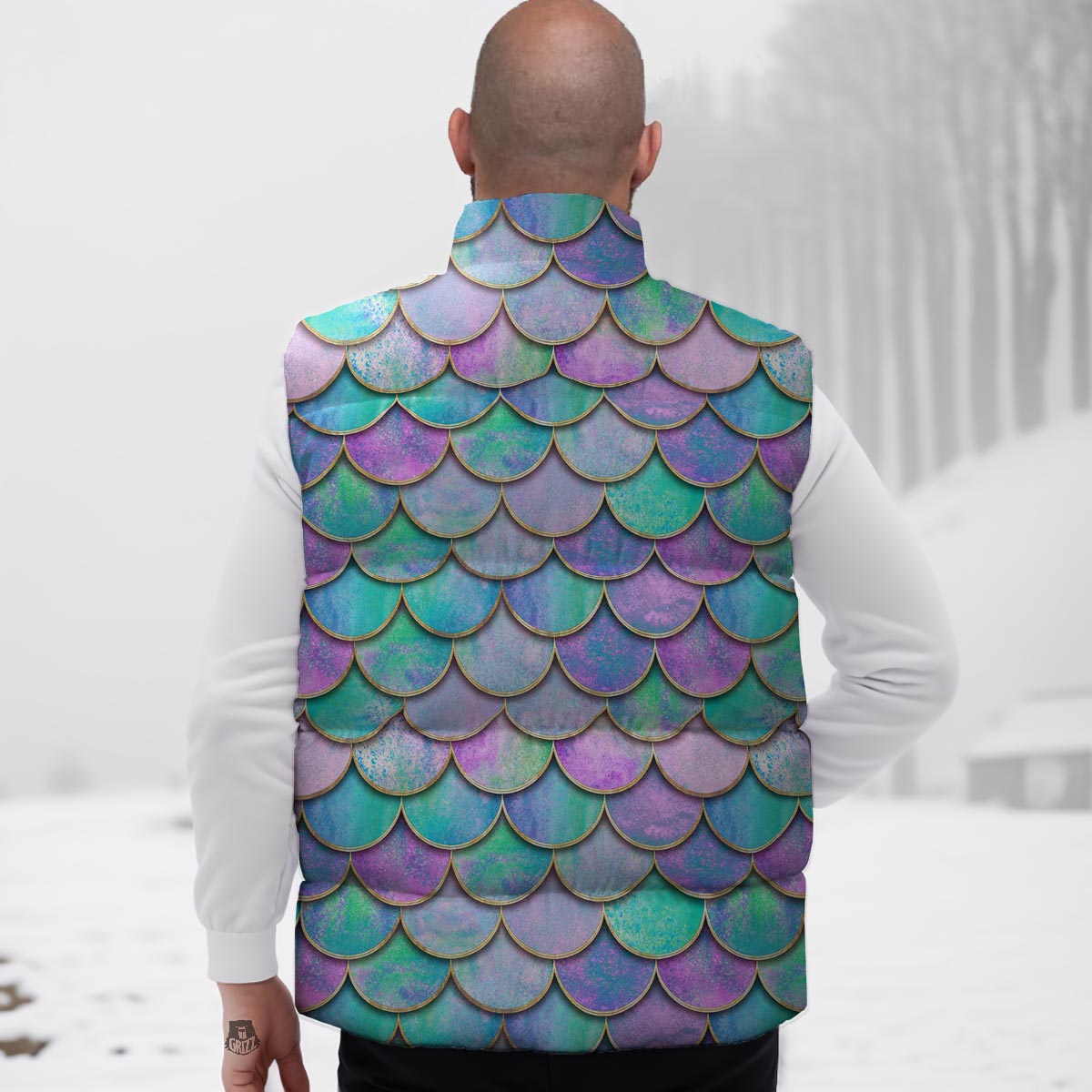Mermaid Scales Teal Purple Print Pattern Down Vest