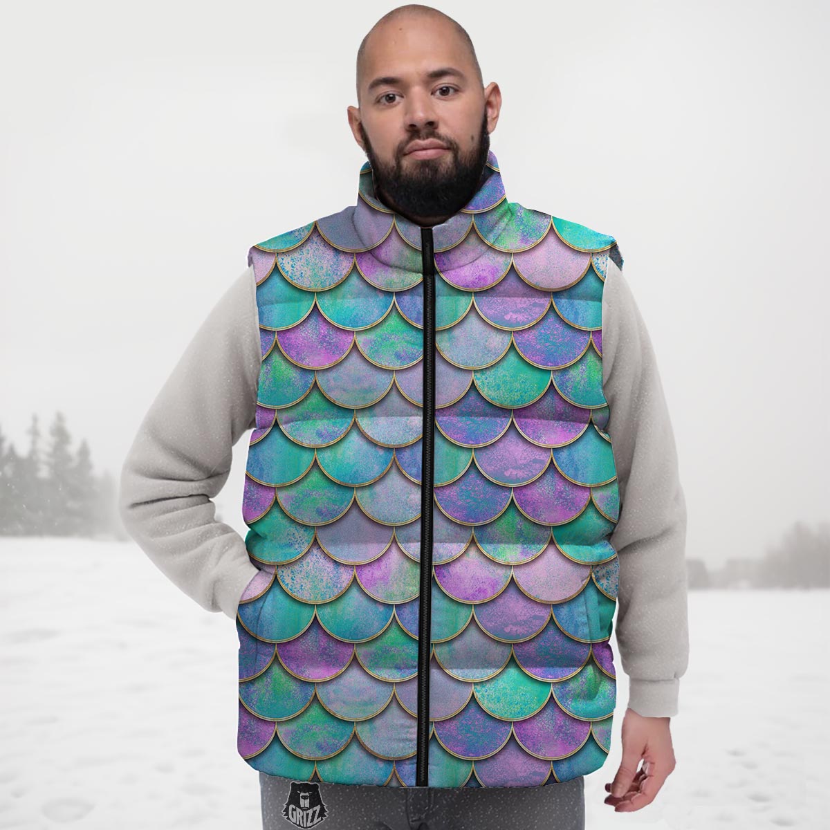 Mermaid Scales Teal Purple Print Pattern Down Vest