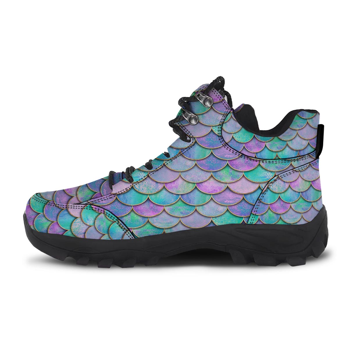 Mermaid Scales Teal Purple Print Pattern Hiking Shoes-grizzshop
