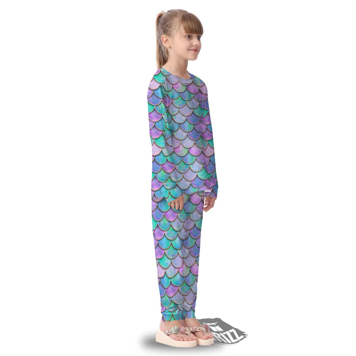 Mermaid Scales Teal Purple Print Pattern Kid's Pajamas-grizzshop