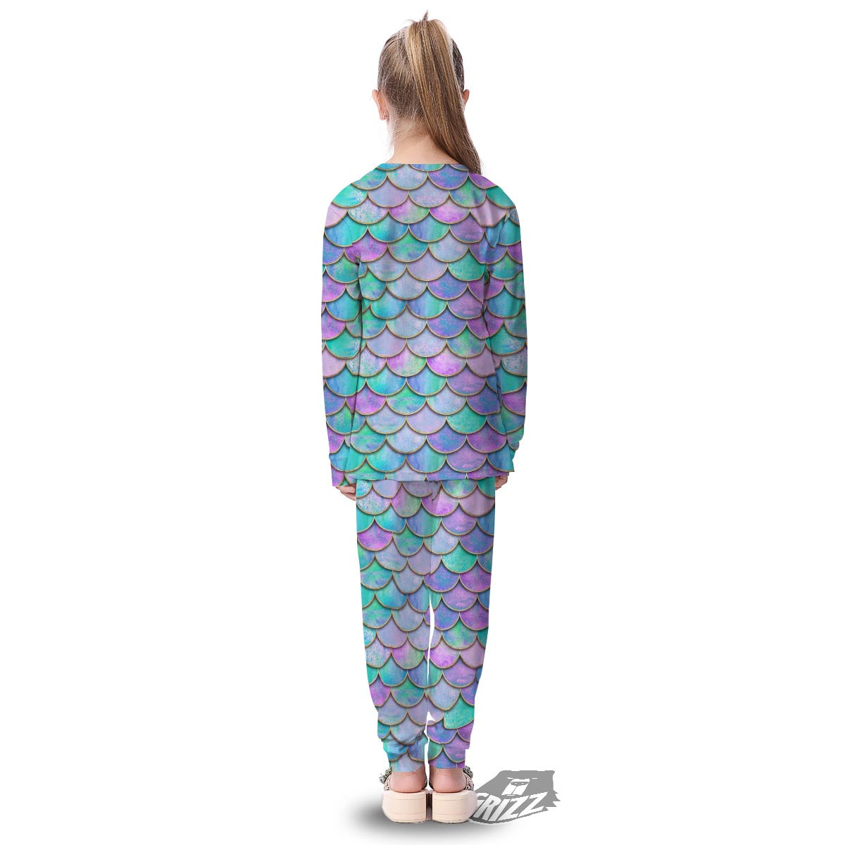 Mermaid Scales Teal Purple Print Pattern Kid's Pajamas-grizzshop
