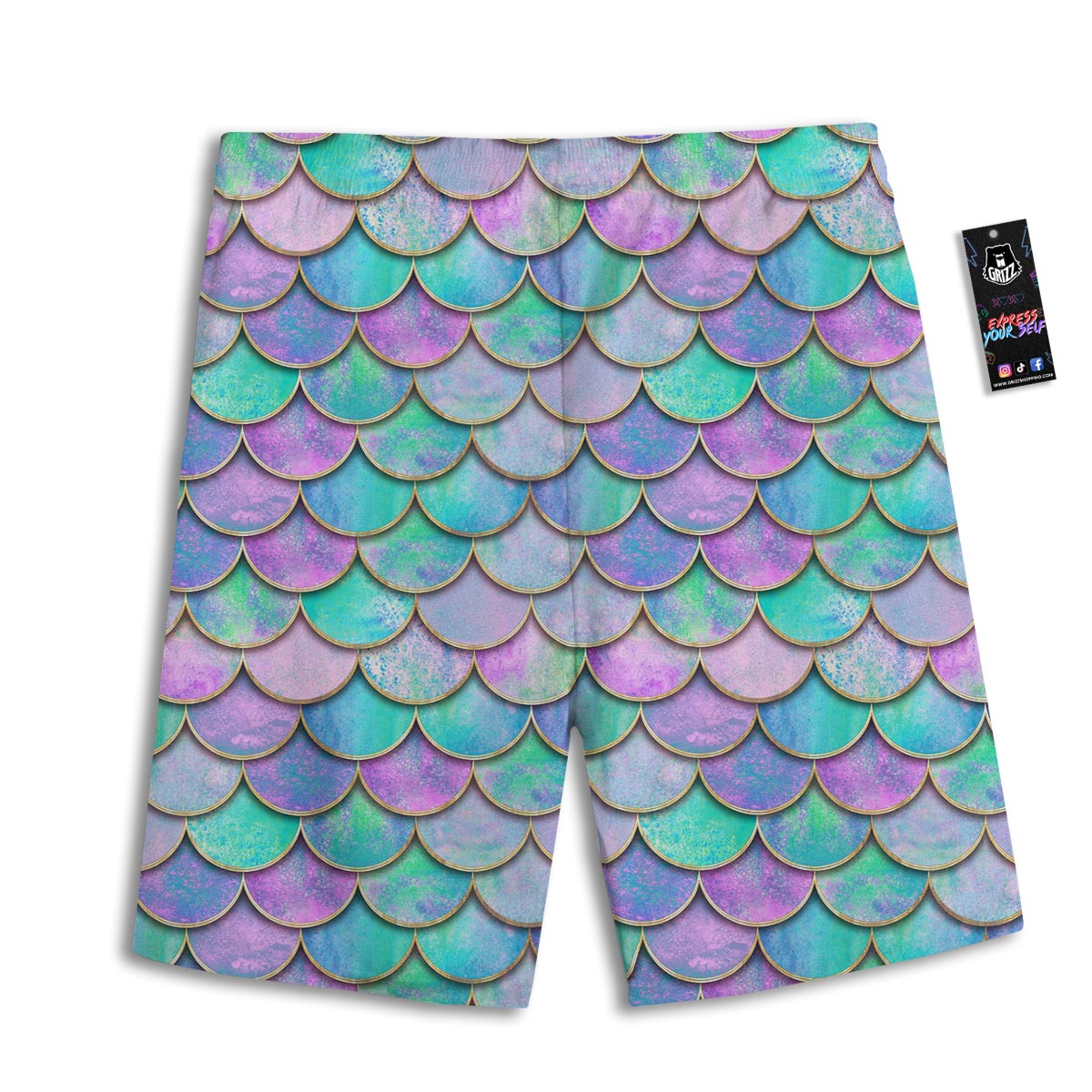 Mermaid Scales Teal Purple Print Pattern Men's Athletic Shorts