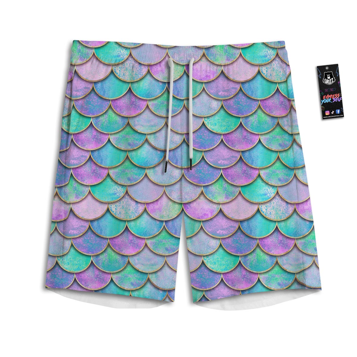 Mermaid Scales Teal Purple Print Pattern Men's Athletic Shorts