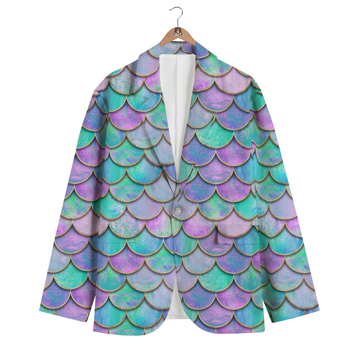 Mermaid Scales Teal Purple Print Pattern Men's Blazer-grizzshop
